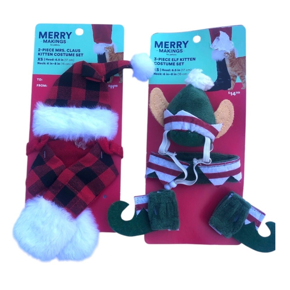NWT kitten scarf hat and elf Christmas costumes XS